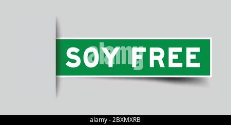 Square seal green color sticker in word soy free insert on gray background Stock Vector