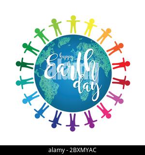 Earth day concept around the world with people vector illustration for earth day element poster. Stock Vector