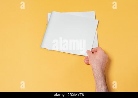 Download Yellow Brochure Or Booklet Cover Mock Up On White Isolated With Clipping Path Around Brochure Side View 3d Illustratuion Stock Photo Alamy PSD Mockup Templates