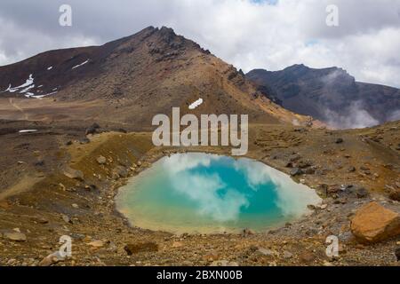 Emerald lakes view from the summit of the hike, Tongariro Alpine Crossing, north island, New Zealand Stock Photo