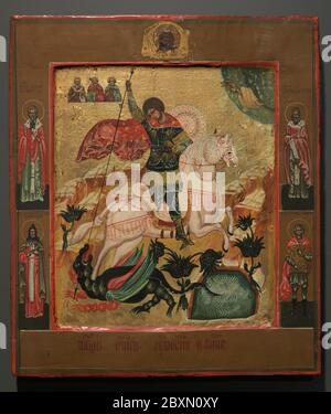 Saint George. Russian School. 19th century. Tempera and gold on wood. Museum of Pilgrimage and Santiago. Santiago de Compostela, Galicia, Spain. Stock Photo