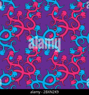 Seamless skull spine pattern on purple background. vector image Stock Vector