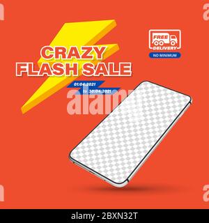 Template crazy flash sale with smartphone for application and online marketing. Vector illustration for advertising banner. Stock Vector