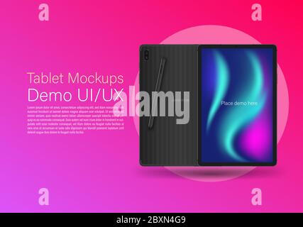 Tablet mockup easy place application demo on screen. Stock Vector