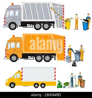 Garbage truck with ladders and garbage can Stock Vector