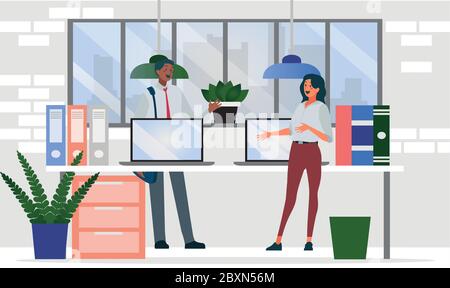 employees are discussing in office meeting Stock Vector