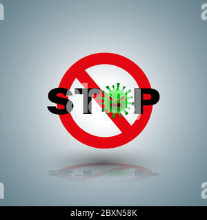 Stop symbol with covid-19 character for campaign stop coronavirus. Stock Vector