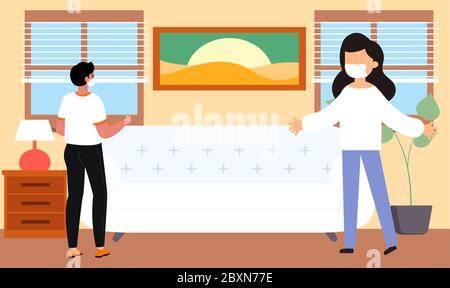 two girls are talking to each other in living room Stock Vector