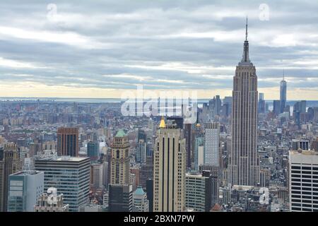 NEW YORK CITY, USA - OCTOBER 24, 2014: Manhattan Midtown skyline on cloudy day Stock Photo