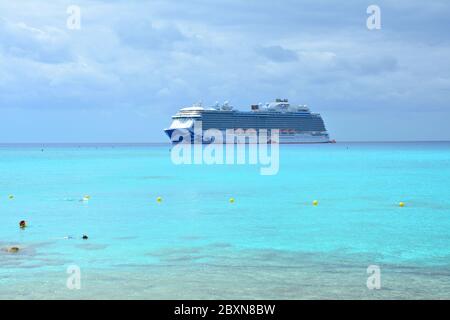 ELEUTHERA, BAHAMAS - MARCH 21, 2017 : View from Princess Cays on Royal Princess ship anchored at sea. Royal Princess is operated by Princess Cruises. Stock Photo