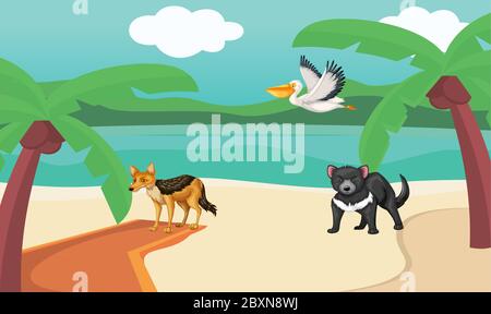 animals are playing on a beach forest Stock Vector