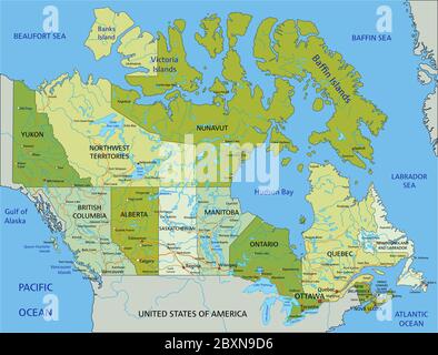 Highly detailed editable political map with separated layers. Canada. Stock Vector