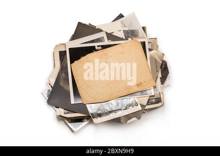 Stack of old photos with clipping path for the inside Stock Photo