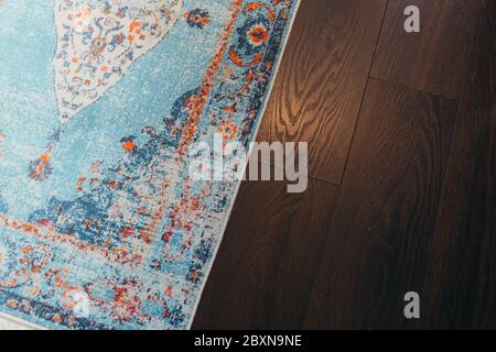 fluffy carpet on wood floor,carpet on the floor Stock Photo