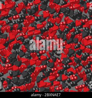 Red Black Hearts on Gray Seamless Pattern Stock Vector