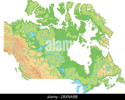 High detailed Canada physical map. Stock Vector