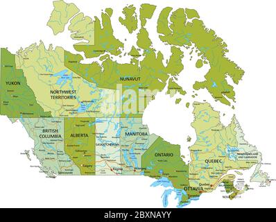 Highly detailed editable political map with separated layers. Canada. Stock Vector