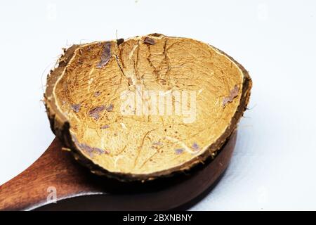 Close up view of dried coconut chips chutney on white background in india Stock Photo