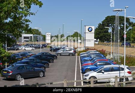 BMW cars on sale at Chandlers car showrooms in Rustington West Sussex which are open again after coronavirus lockdown restrictions were eased   Photog Stock Photo