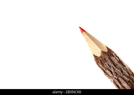 Tree bark wooden pencil isplated on white background with copy space Stock Photo
