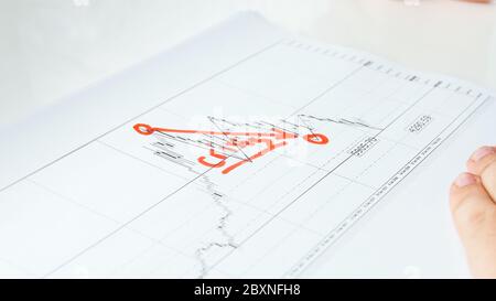 Closeup image of fincanial crisis chart or graph. Concept of global banking crisis and bankruptcy Stock Photo