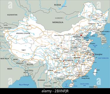 High detailed China road map with labeling. Stock Vector