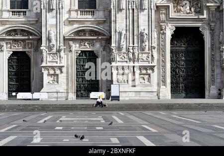 Duomo sqaure empty during the Covid-19 emergency, in Milan, Italy. Stock Photo