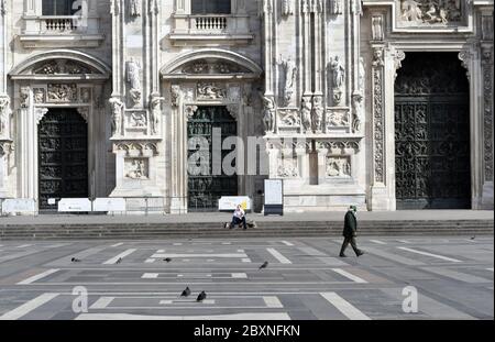 Duomo sqaure empty during the Covid-19 emergency, in Milan, Italy. Stock Photo