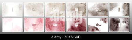Set of earth tone watercolor background. Stain artistic hand-painted vector, template design for banner, poster, card, cover, brochure. Stock Vector