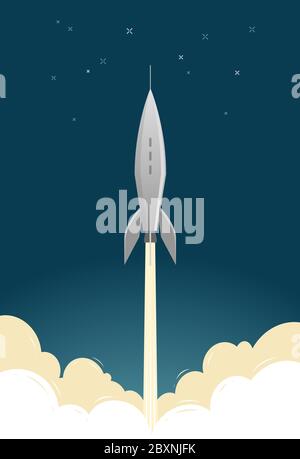 Rocket launch. Spaceflight, spacecraft, spaceship vector illustration Stock Vector