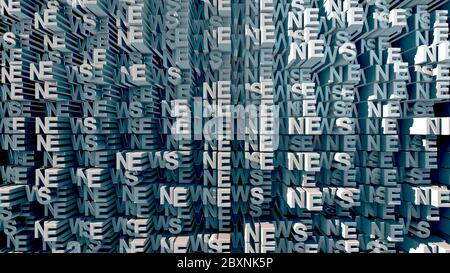 Wall from the word News in white letters with falling sunlight and shadows 3d rendering Stock Photo