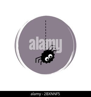 Cute halloween icon logo vector illustration on circle with brush texture for social media story highlight with spider Stock Vector