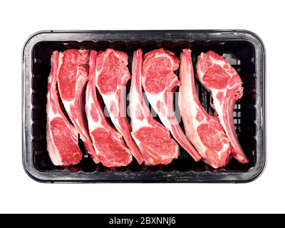 Supermarket packaged lamb chops  isolated against a white background Stock Photo