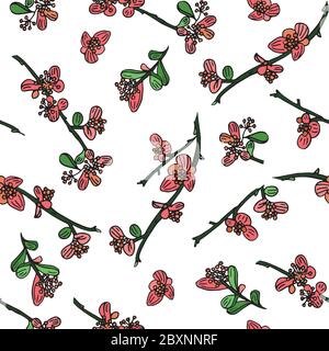 Delicate twigs with small flowers and leaves. vector seamless pattern. Vintage seamless pattern with twig. Background for eco forest spring Stock Vector