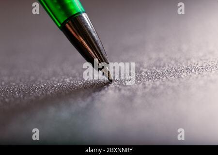 automatic plastic ballpoint pen with clipping path on black background. close up. Stock Photo