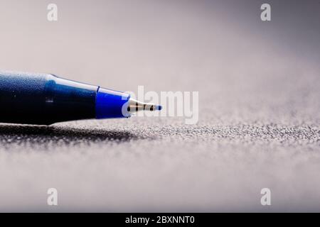 automatic plastic ballpoint pen with clipping path on black background. close up. Stock Photo