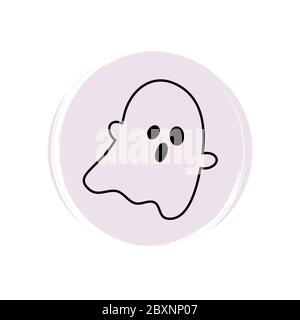 Cute halloween icon logo vector illustration on circle with brush texture for social media story highlight with ghost Stock Vector