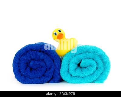 Bathroom towels isolated against a white background Stock Photo