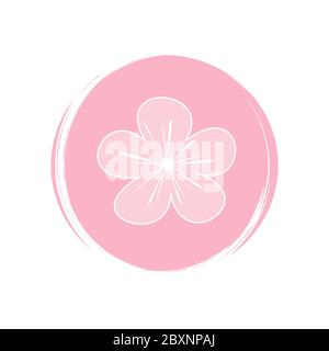 Cute hibiscus flower icon logo vector illustration on circle with brush texture for social media story highlight Stock Vector