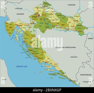 Croatia - Highly detailed editable political map with labeling Stock ...