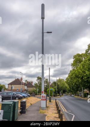 5G Conspiracy Theory, Vandalised Mobile Telephone Mast, Caversham, Reading, Berkshire, England, UK, GB. Stock Photo