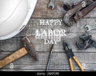 LABOR DAY. Hand tools lying on the table Stock Photo