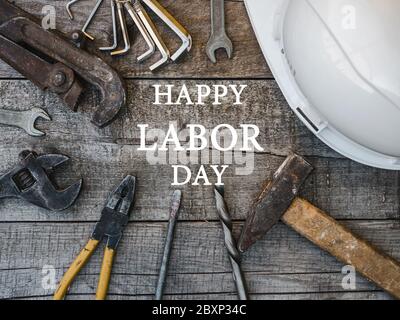 LABOR DAY. Hand tools lying on the table Stock Photo