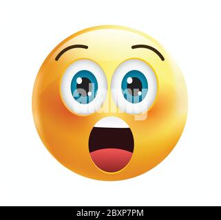 High quality emoticon isolated on white background. Emoji face with Open Mouth and open eyes.Yellow face wow emoji.Social media surprised, shocked. Stock Vector