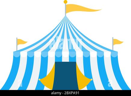 Blue striped circus tent vector icon flat isolated Stock Vector