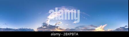 blue evening sky with beautiful fluffy clouds without ground. Seamless hdri panorama 360 degrees angle view without ground for use in 3d graphics or g Stock Photo