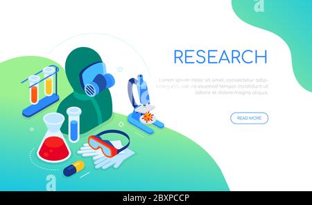 Covid-19 and medical research - colorful isometric web banner Stock Vector