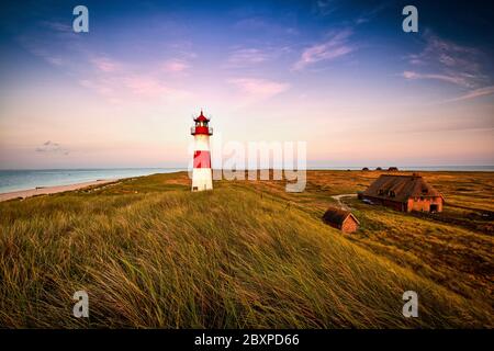 The northernmost part of Germany: The peninsula Ellenbogen (Elbow) with the lighthouse on the island Sylt. Stock Photo