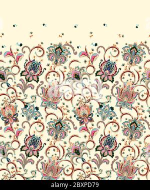 Seamless lace pattern with fantastic flowers. Traditional ethnic ornament. Vector print. Use for wallpaper, pattern fills,textile design. Pastel blue Stock Vector