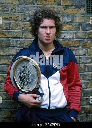 American tennis player John McEnroe at the Queens Tennis Club in London 1979. Stock Photo